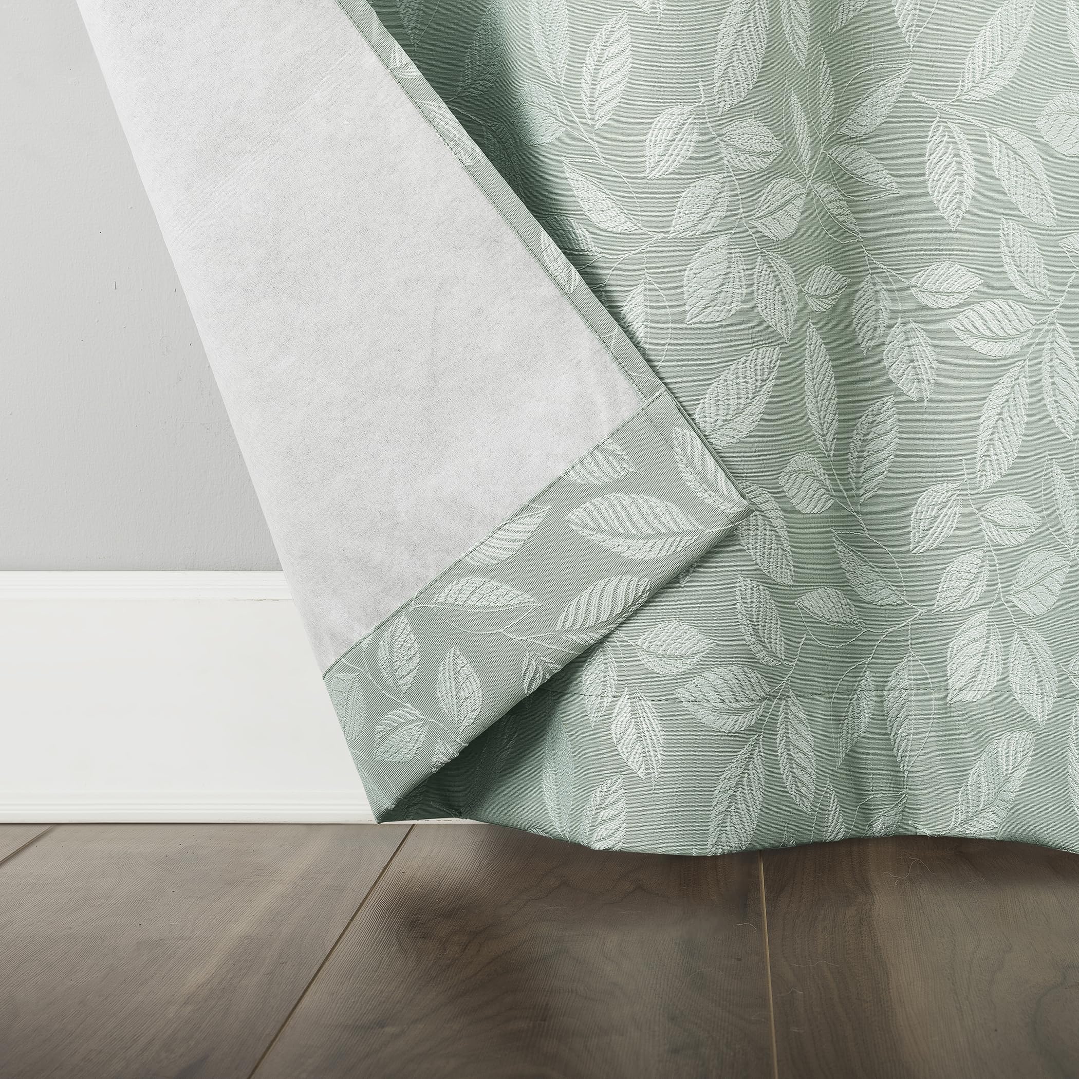 Sun Zero Satti Embroidered Leaf 100% Total Blackout Grommet Curtain Panel, Sage Green, 40" W x 84" L (1 Panel)