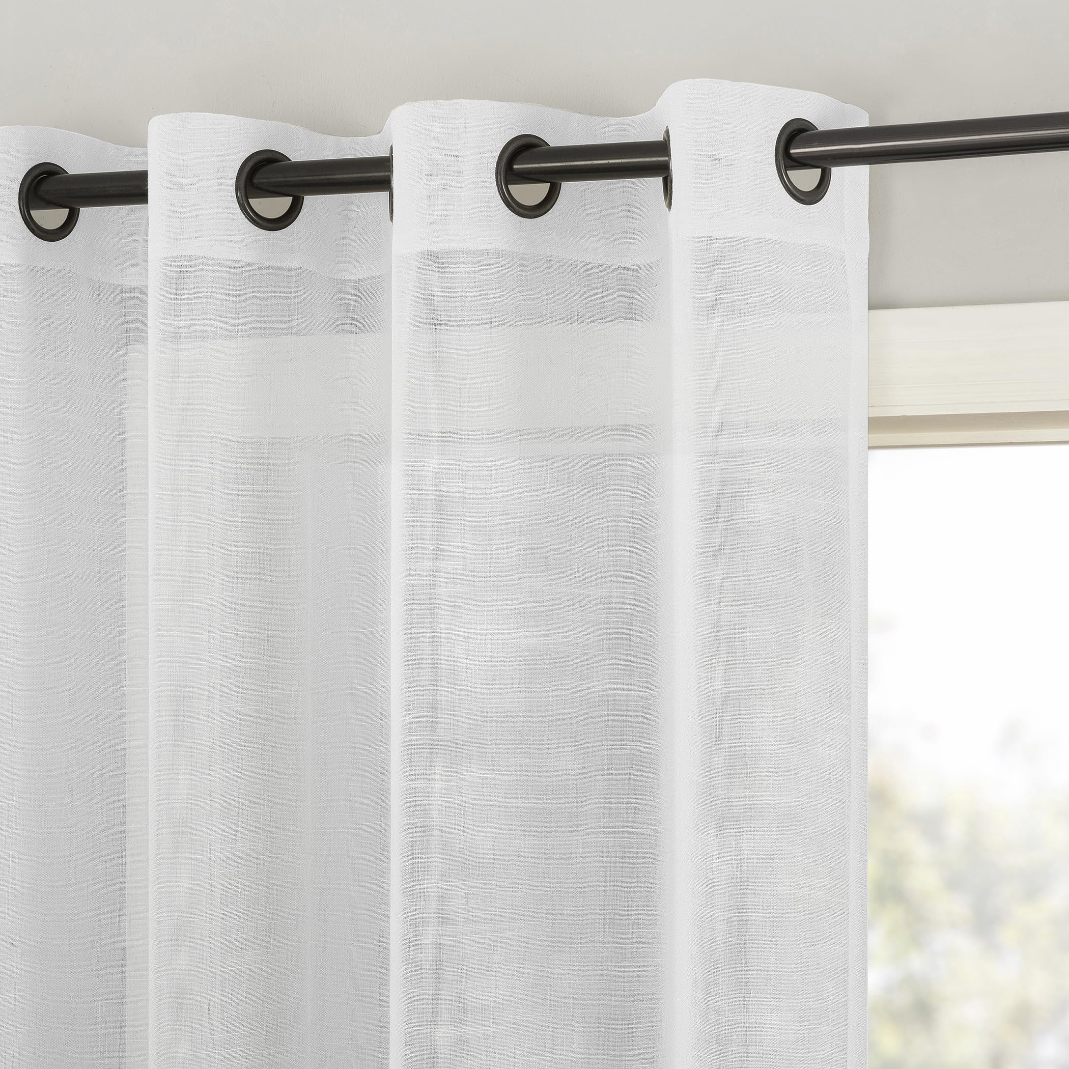 Archaeo Slub Textured Linen Blend Grommet Top Curtain, 52" W x 95" L, White