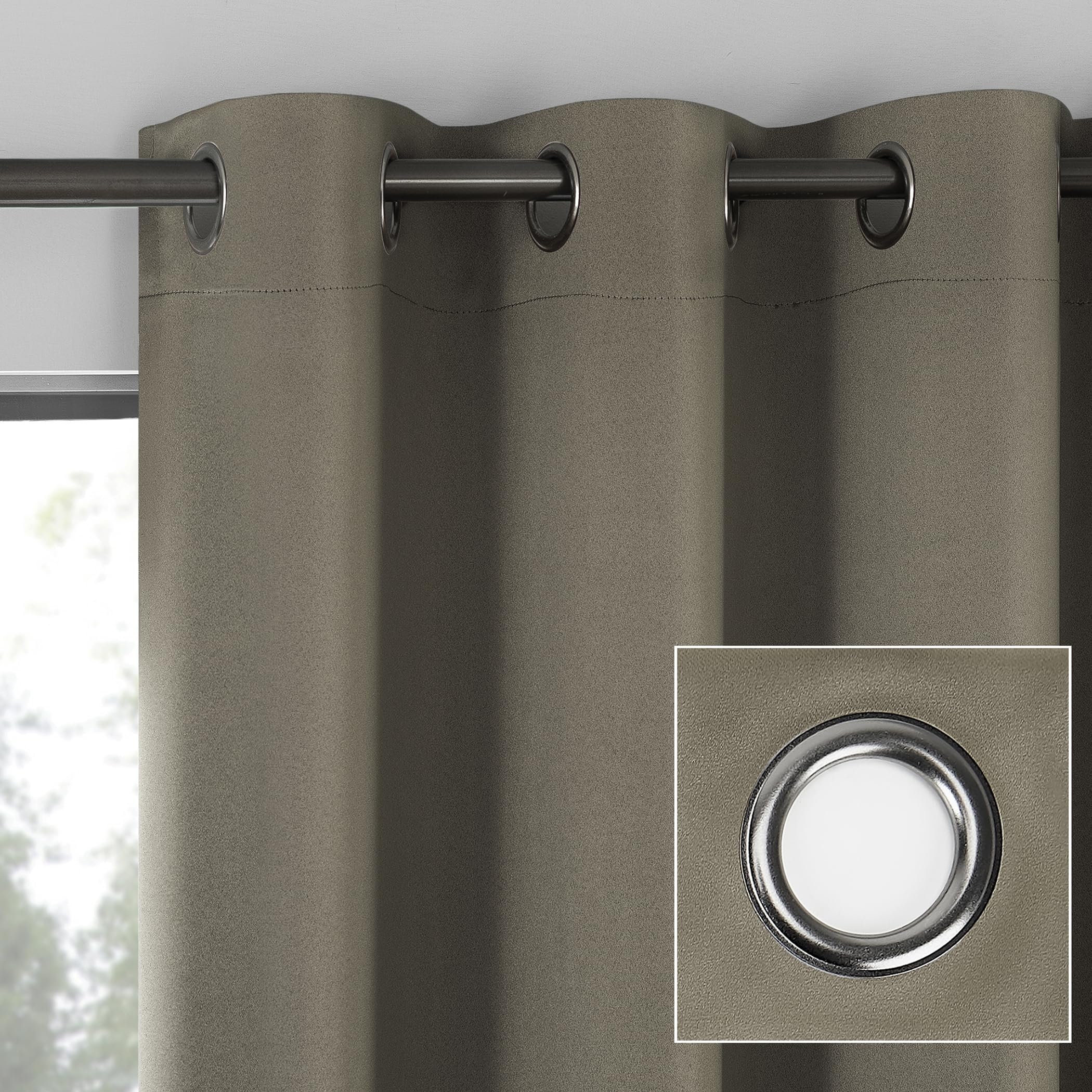 Sun Zero Nordic Theater Grade Extreme 100% Blackout Grommet Curtain Single Panel, 52" x 84", Taupe