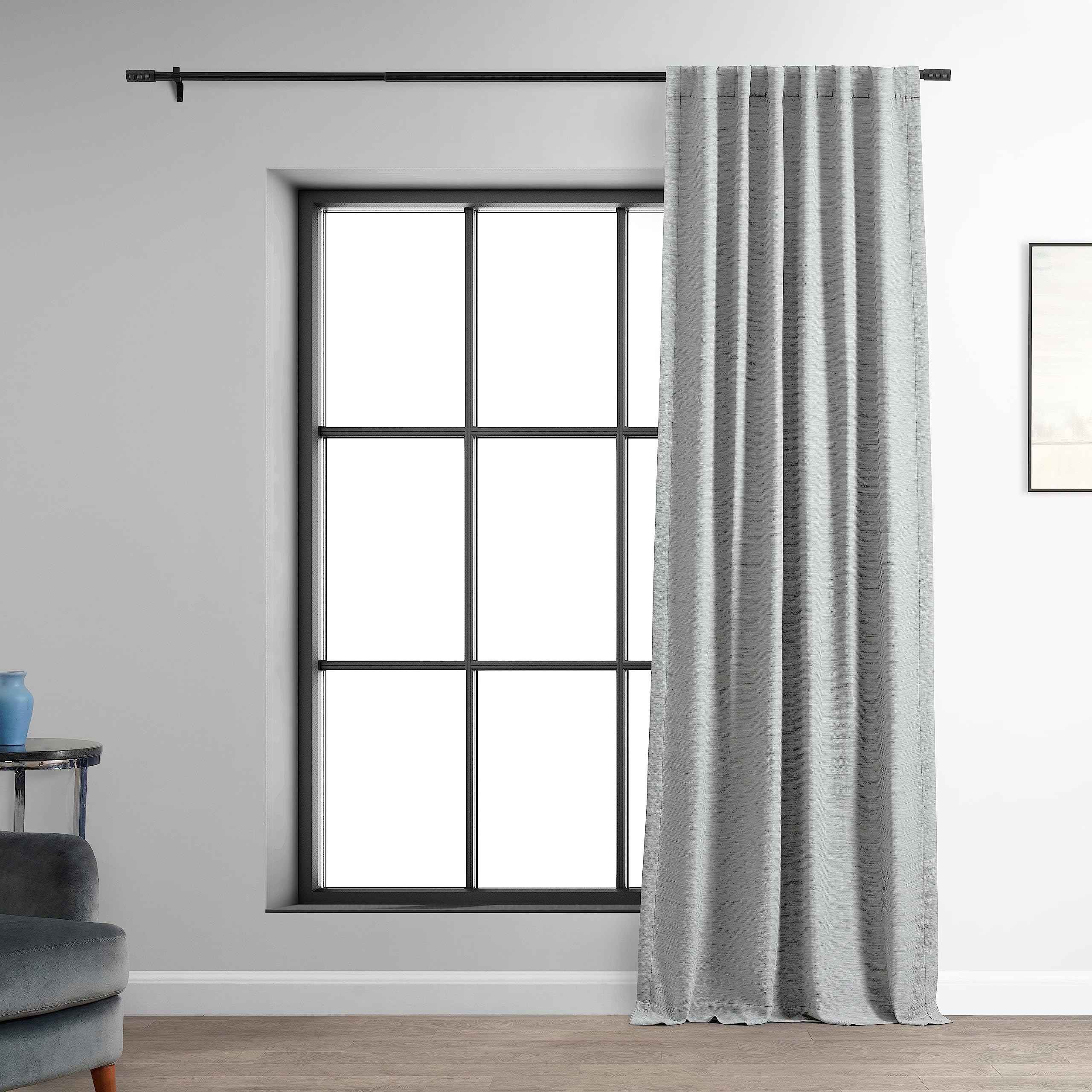 HPD Half Price Drapes Bellino Textured Faux Linen Room Darkening Curtains 108 Inches Long (1 Panel), Curtains for Bedroom & Living Room, 50W x 108L, Vista Grey