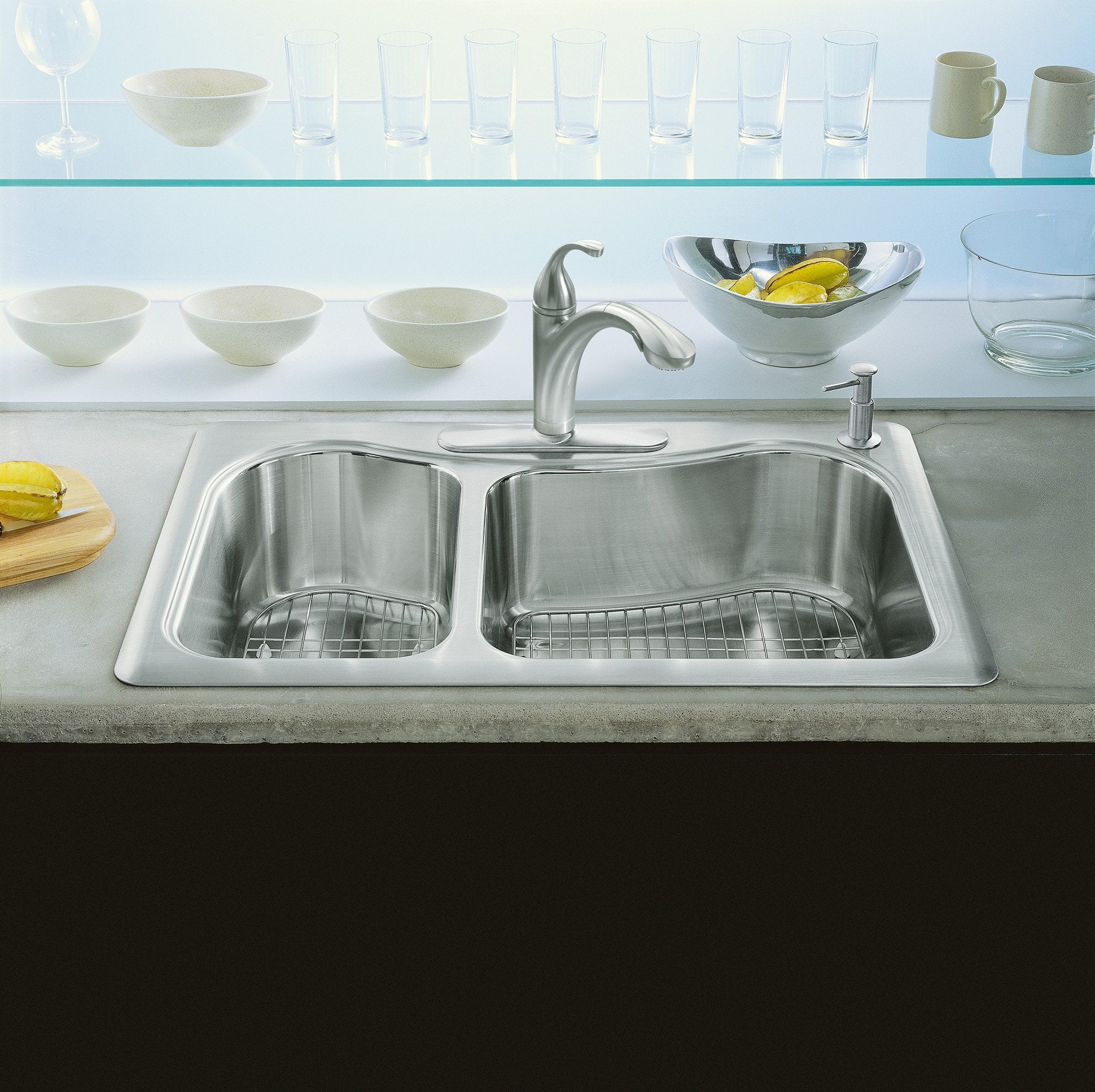 KOHLER K-3361-4-NA Staccato Dual Large/Medium Self-Rimming Kitchen Sink, Stainless Steel