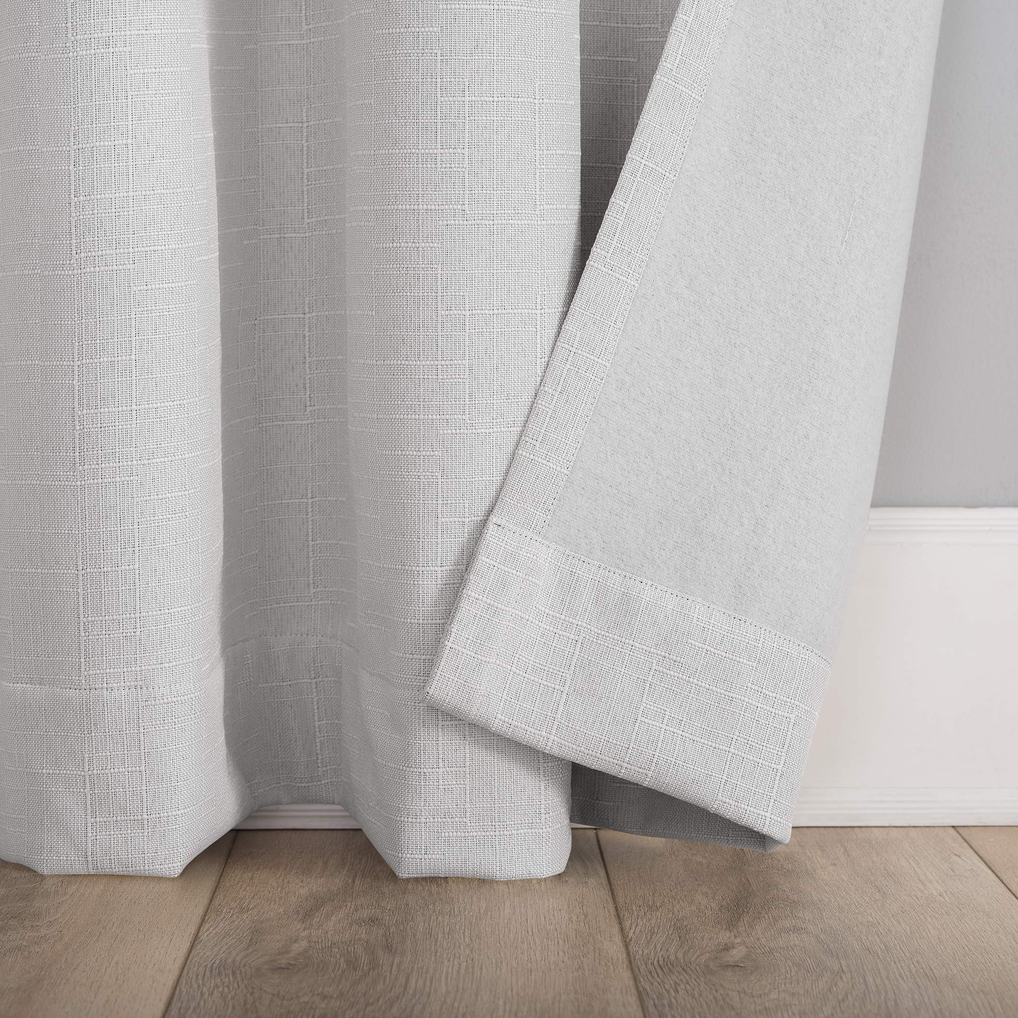 Sun Zero Channing Grid Texture Draft Shield Fleece Insulated Total Blackout Grommet Curtain, 50" x 63" Panel, Pearl