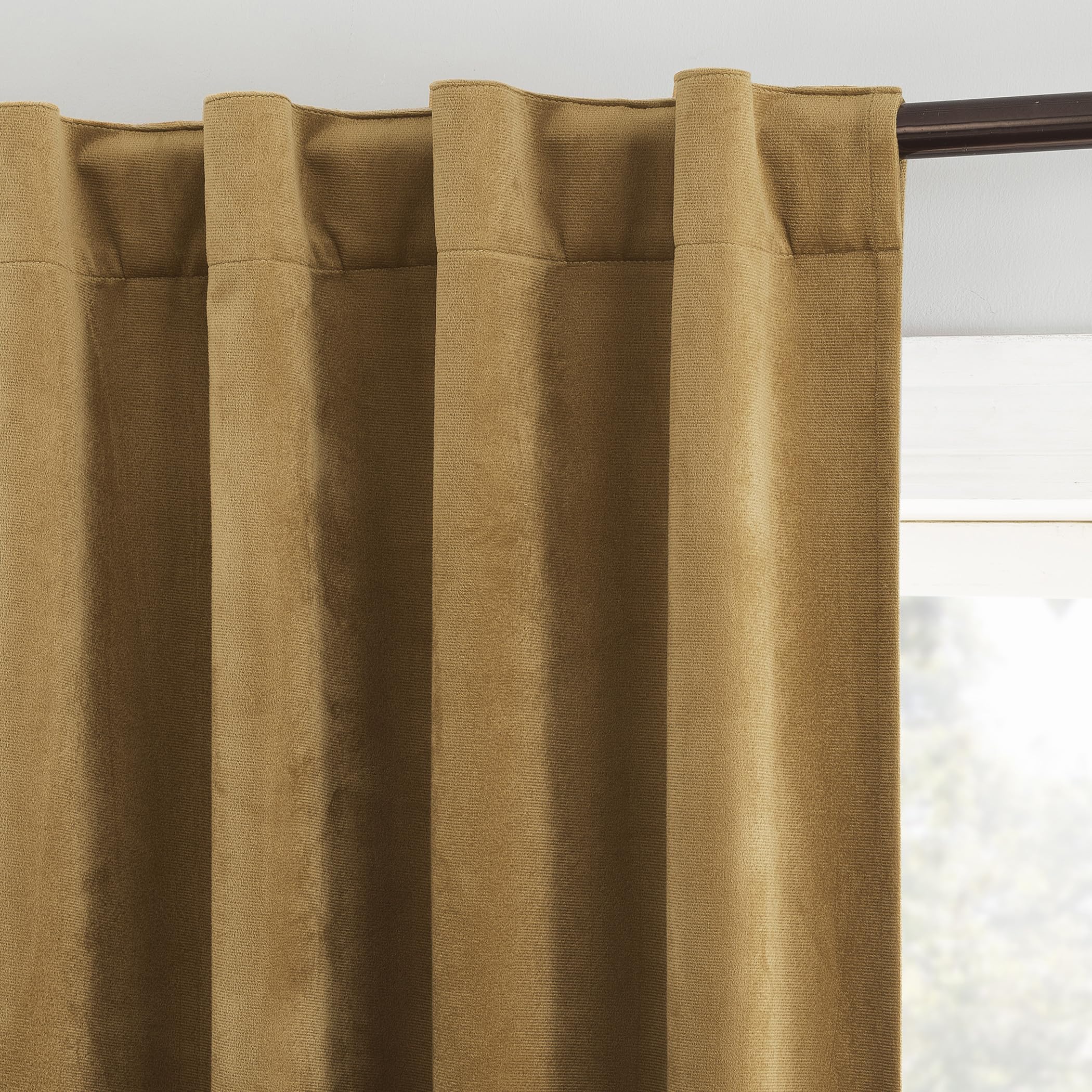 Sun Zero Hampshire Velvet Noise Reducing Thermal Extreme 100% Total Blackout Back Tab/Rod Pocket Curtain Panel, Gold, 50" W x 84" L (1 Panel)
