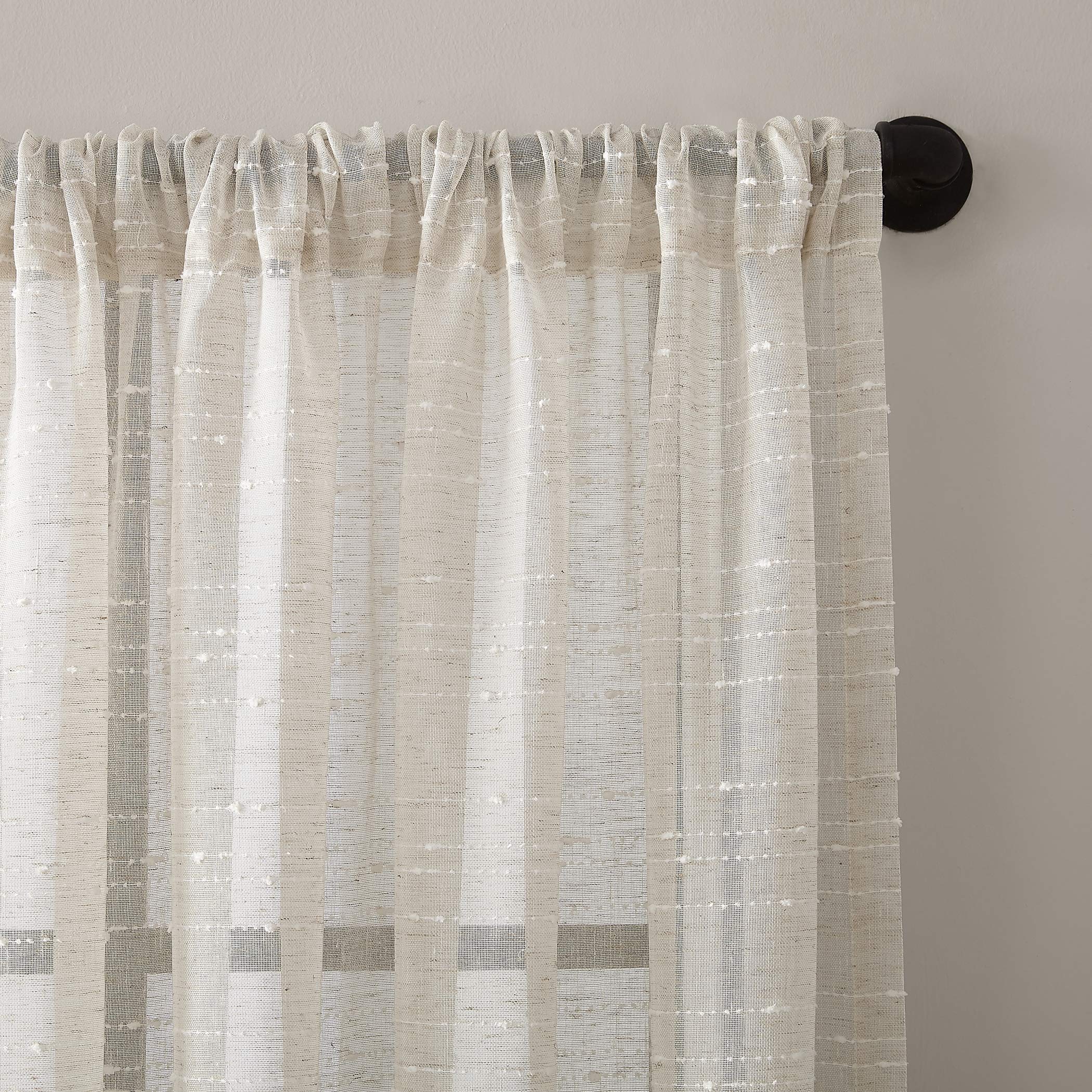 Clean Window Textured Slub Stripe Anti-Dust Allergy/Pet Friendly Sheer Curtain Panel, 52" x 84", Linen