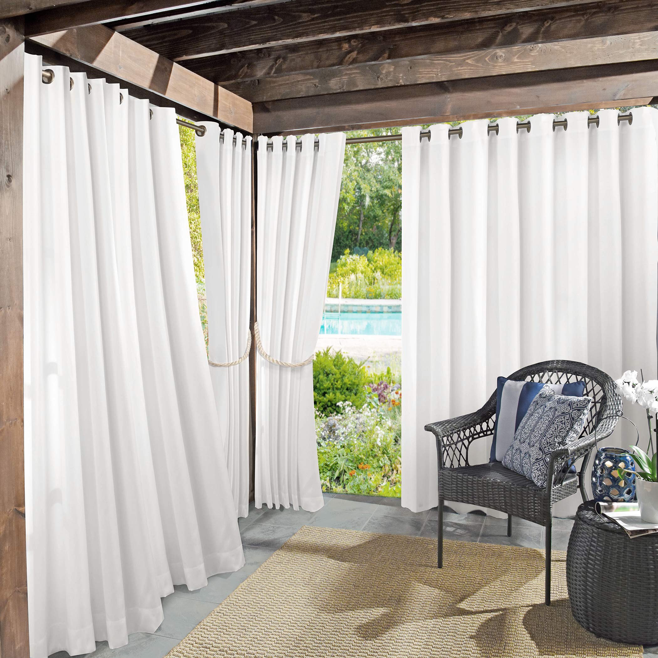 Sun Zero Marina Indoor/Outdoor UV Protectant Energy Efficient Grommet Curtain Panel, 54" x 95", White