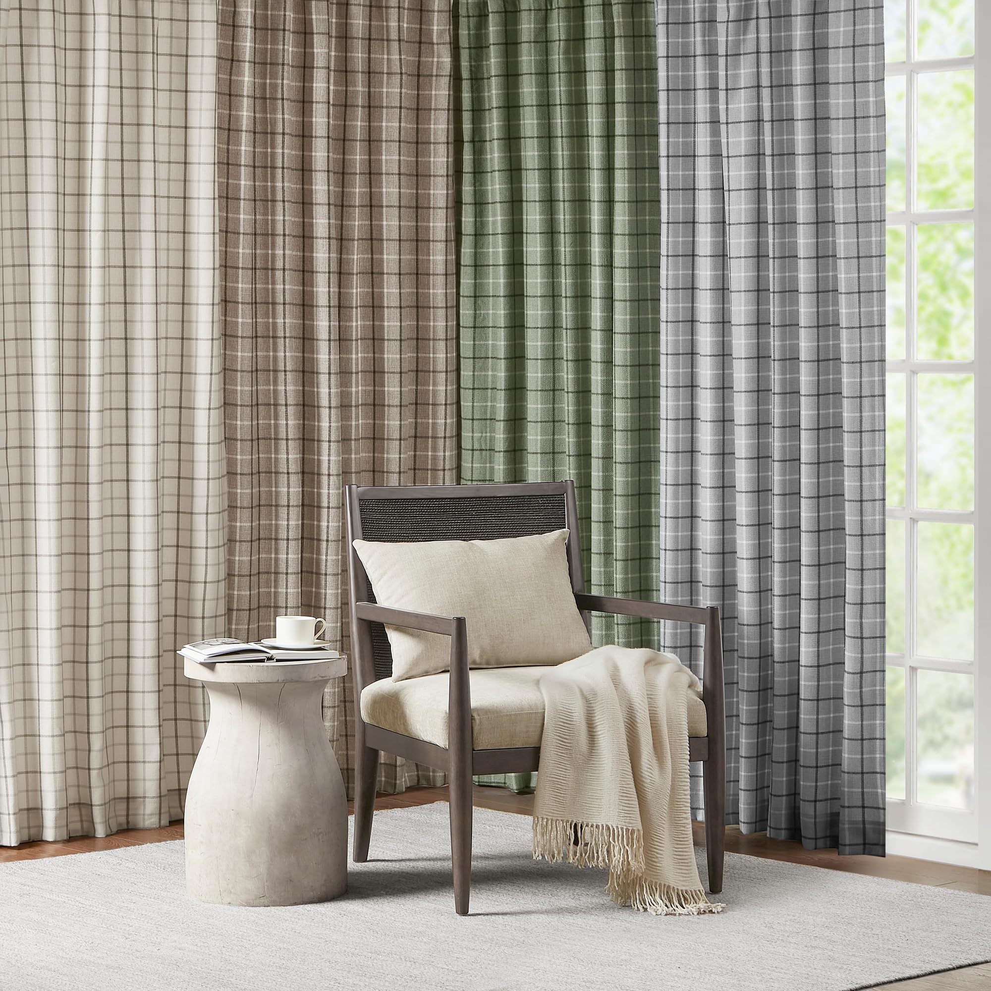 Madison Park Anaheim Cabin Plaid Curtain Window, Thermal Insulated Fleece Lining, Living Room Decor Room Darkening Drape for Bedroom, 1-Single Panel Pack, 50" x 84", Rod Pocket, Natural