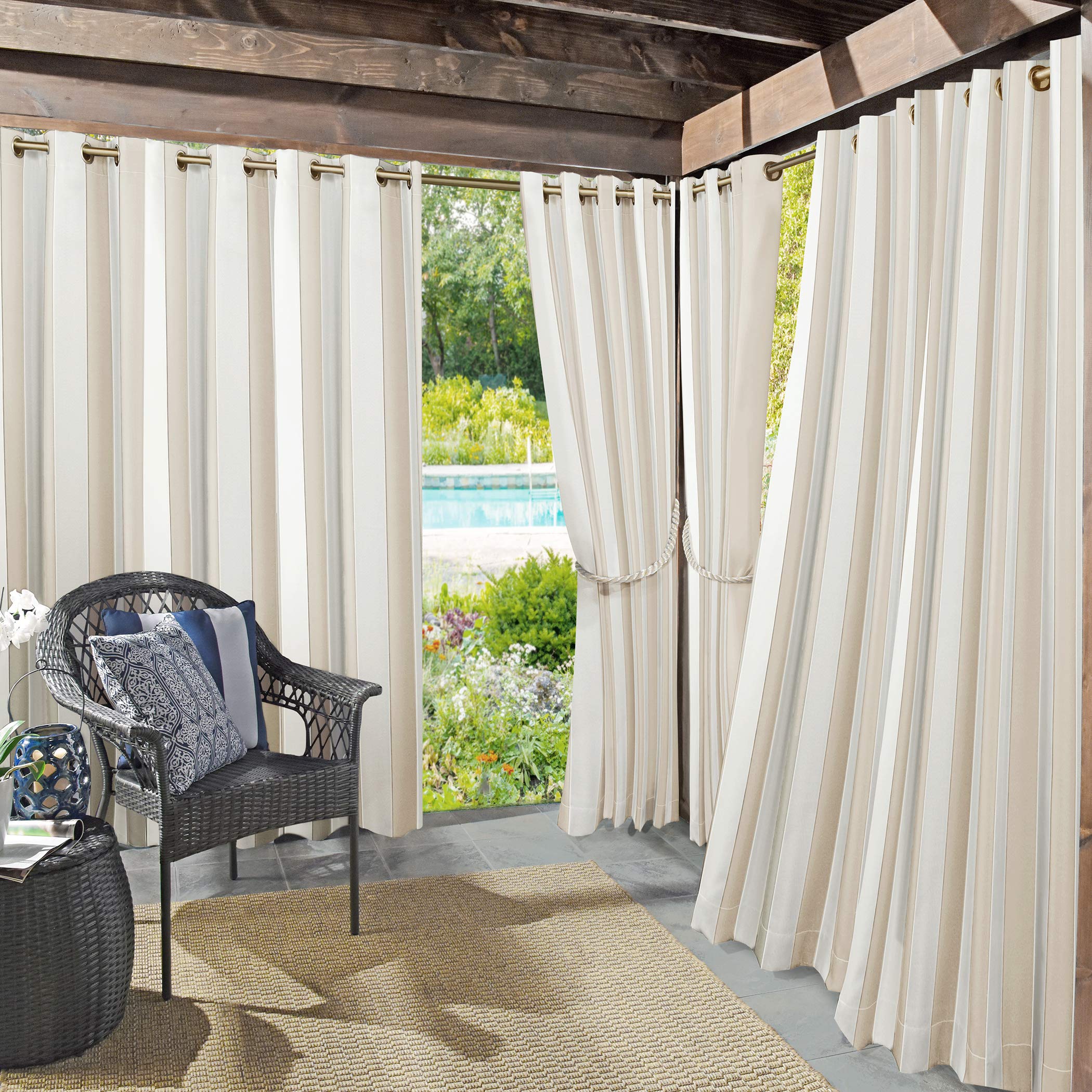 Sun Zero Valencia Cabana Stripe Indoor/Outdoor UV Protectant Energy Efficient Grommet Curtain Panel