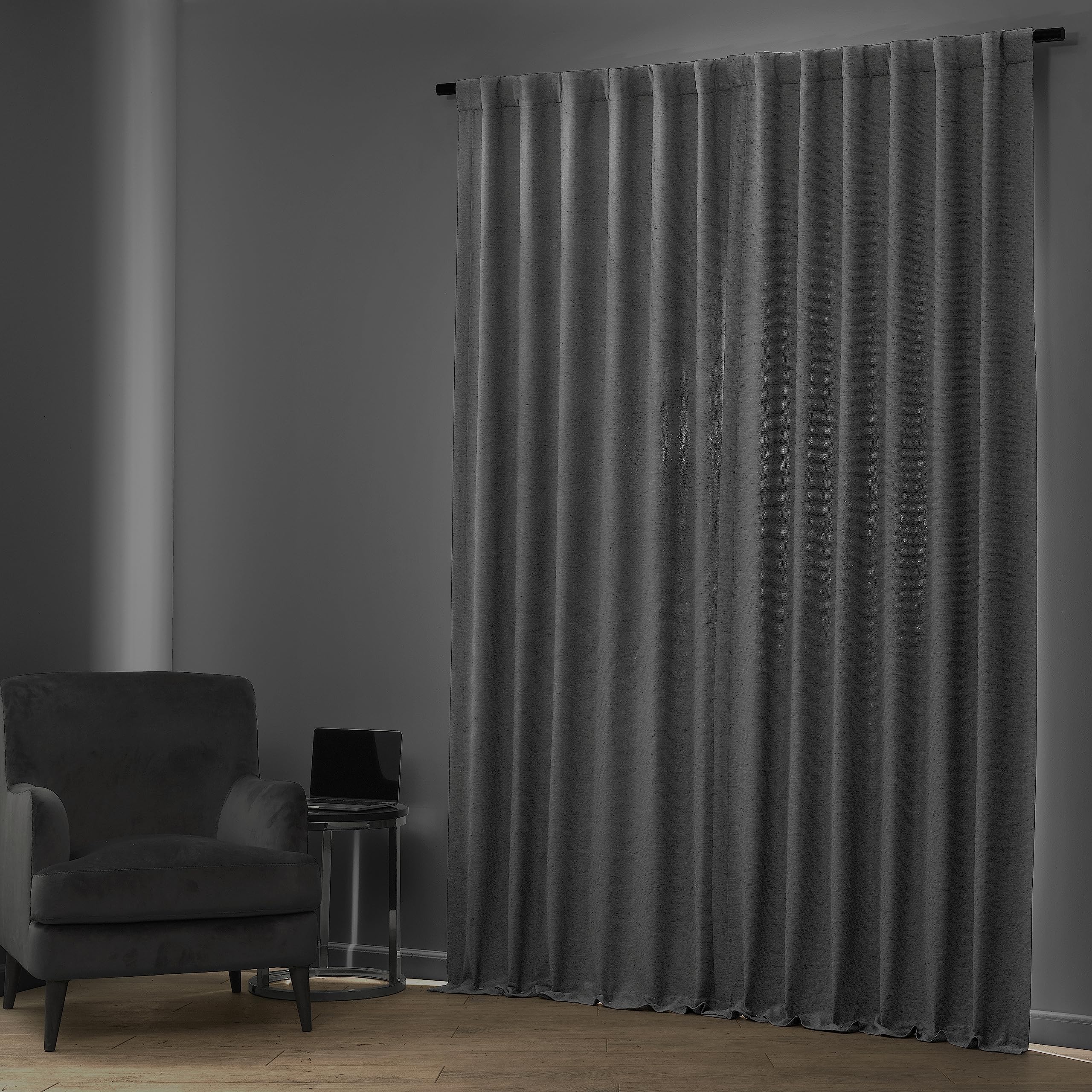 HPD Half Price Drapes Bellino Textured Faux Linen Room Darkening Curtains 108 Inches Long (1 Panel), Curtains for Bedroom & Living Room, 50W x 108L, Vista Grey