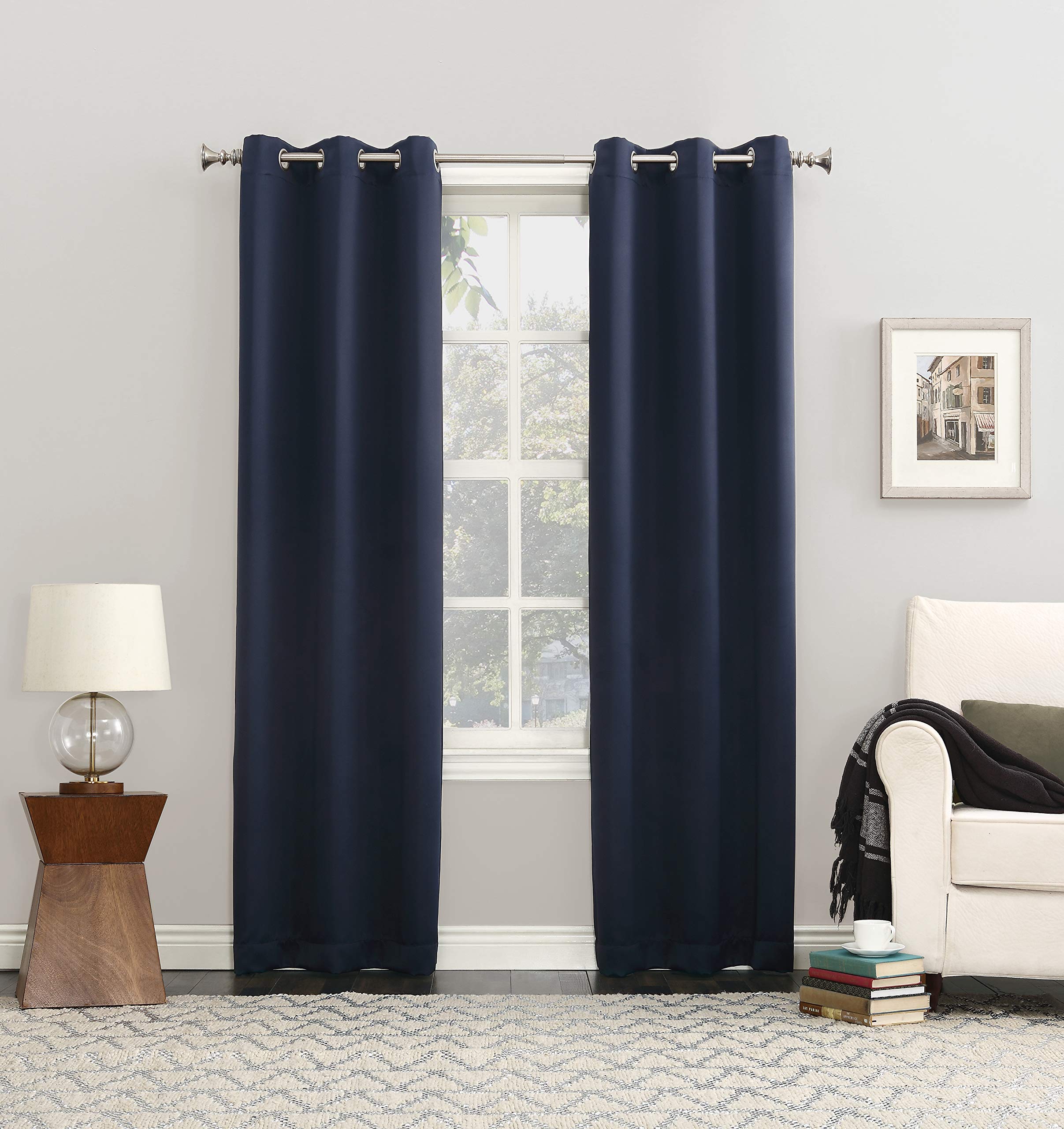 Sun Zero Easton Energy Saving Blackout Grommet Curtain Panel, 40" x 84", Navy Blue