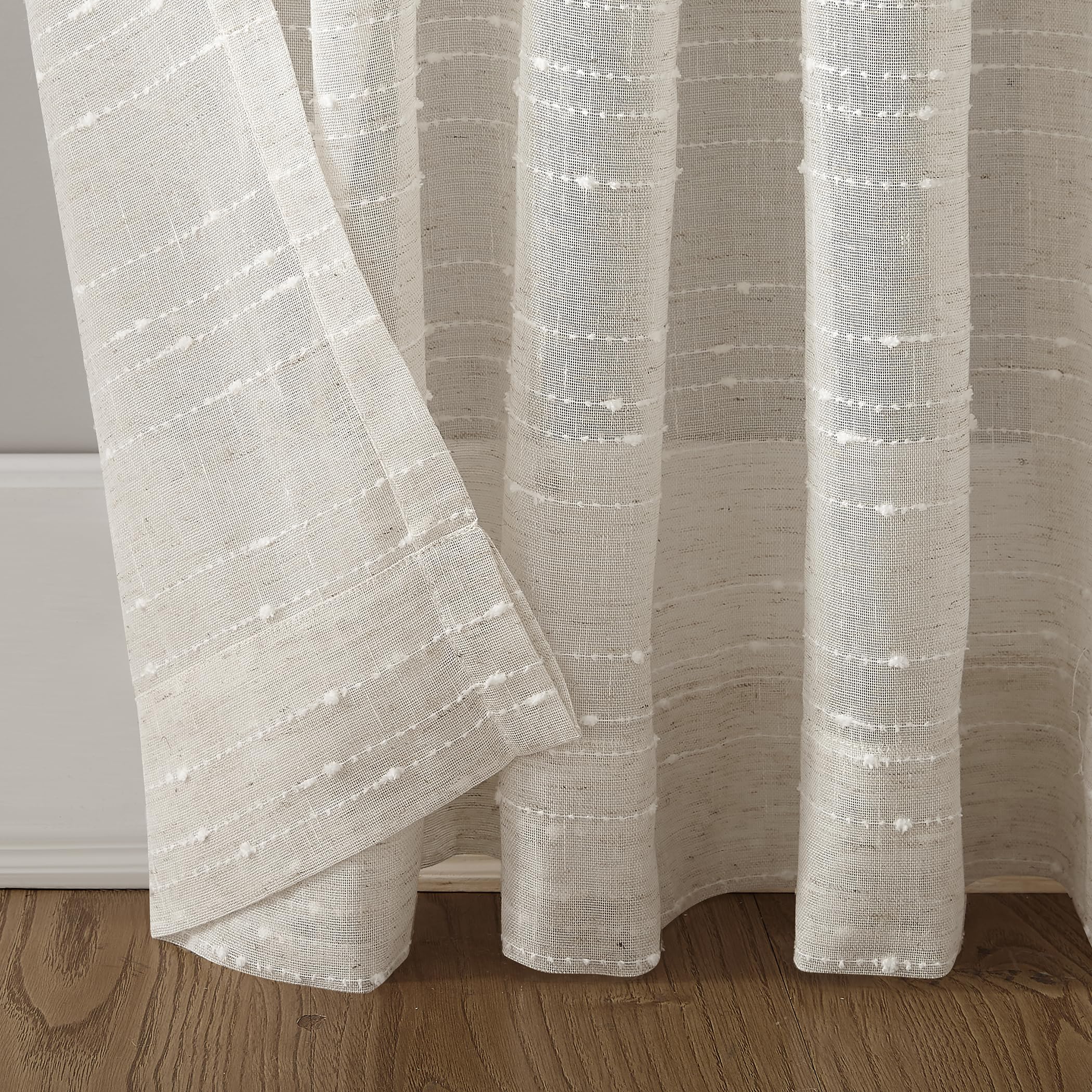 Clean Window Textured Slub Stripe Anti-Dust Allergy/Pet Friendly Sheer Curtain Panel, Linen, 52" W x 84" L (1 Panel)