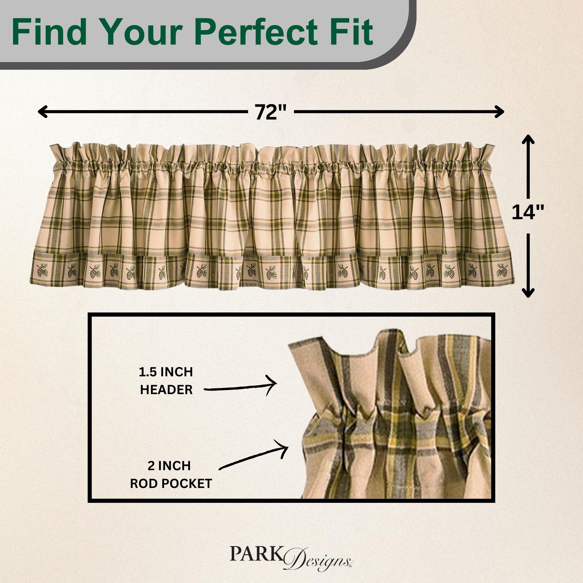 Park Designs Farmhouse Kitchen Valances for Windows - Plaid Pine Lodge | Fall Decor Window Valance Curtains | Plaid Curtain Valances for Windows | Boho Living Rooms & Bathrooms | 72" x 14"