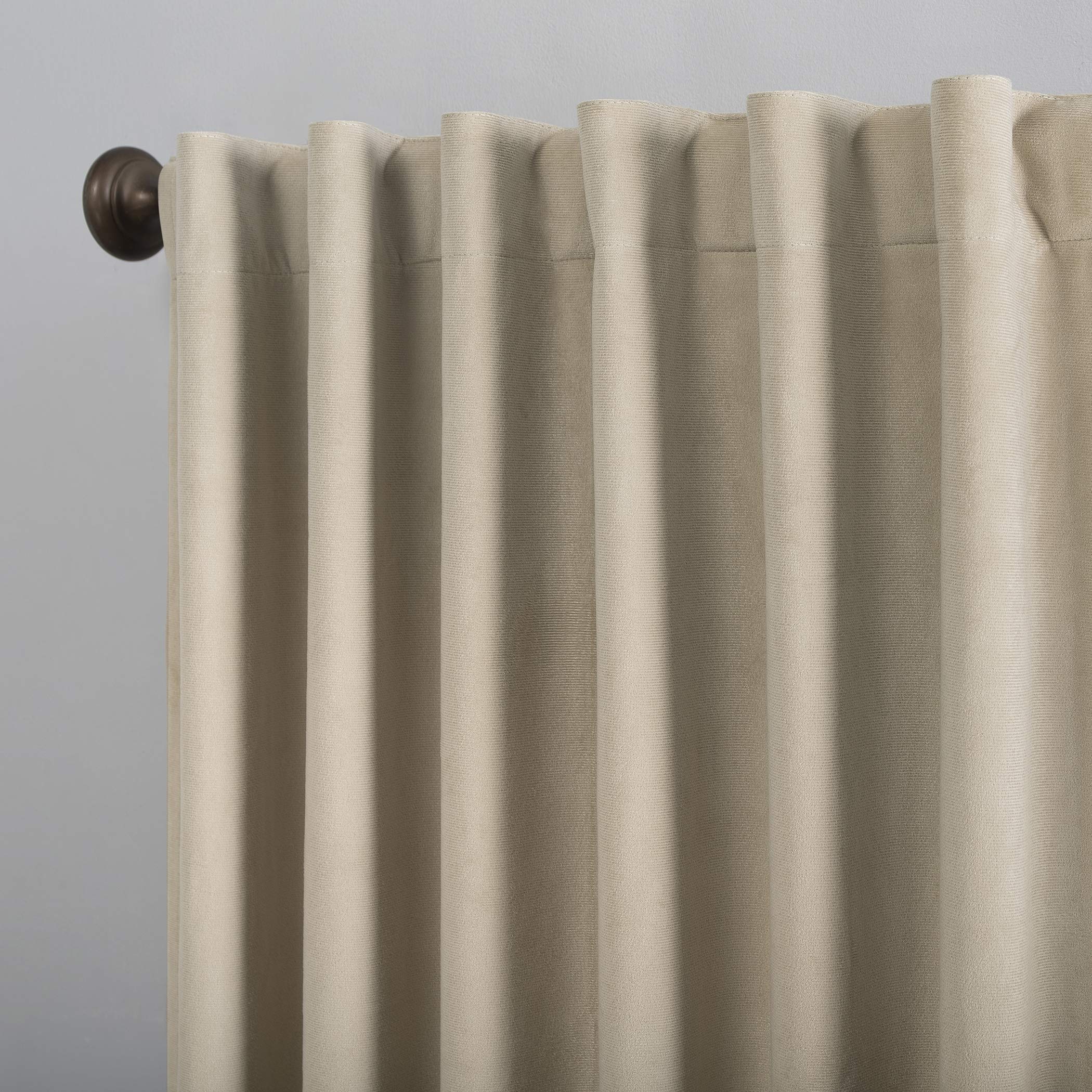 Sun Zero Hampshire Velvet Noise Reducing Thermal Extreme 100% Total Blackout Back Tab/Rod Pocket Curtain Panel, Ecru Off-White, 50"W x 84"L (1 Panel)