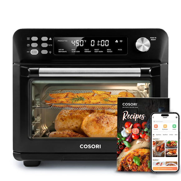 COSORI Toaster Oven Air Fryer Combo, 12-in-1, 26QT Convection Oven Countertop, with Toast, Bake, and Broil, Smart, 6 Slice Toast, 12'' Pizza, 75 Recipes&Accessories, Black