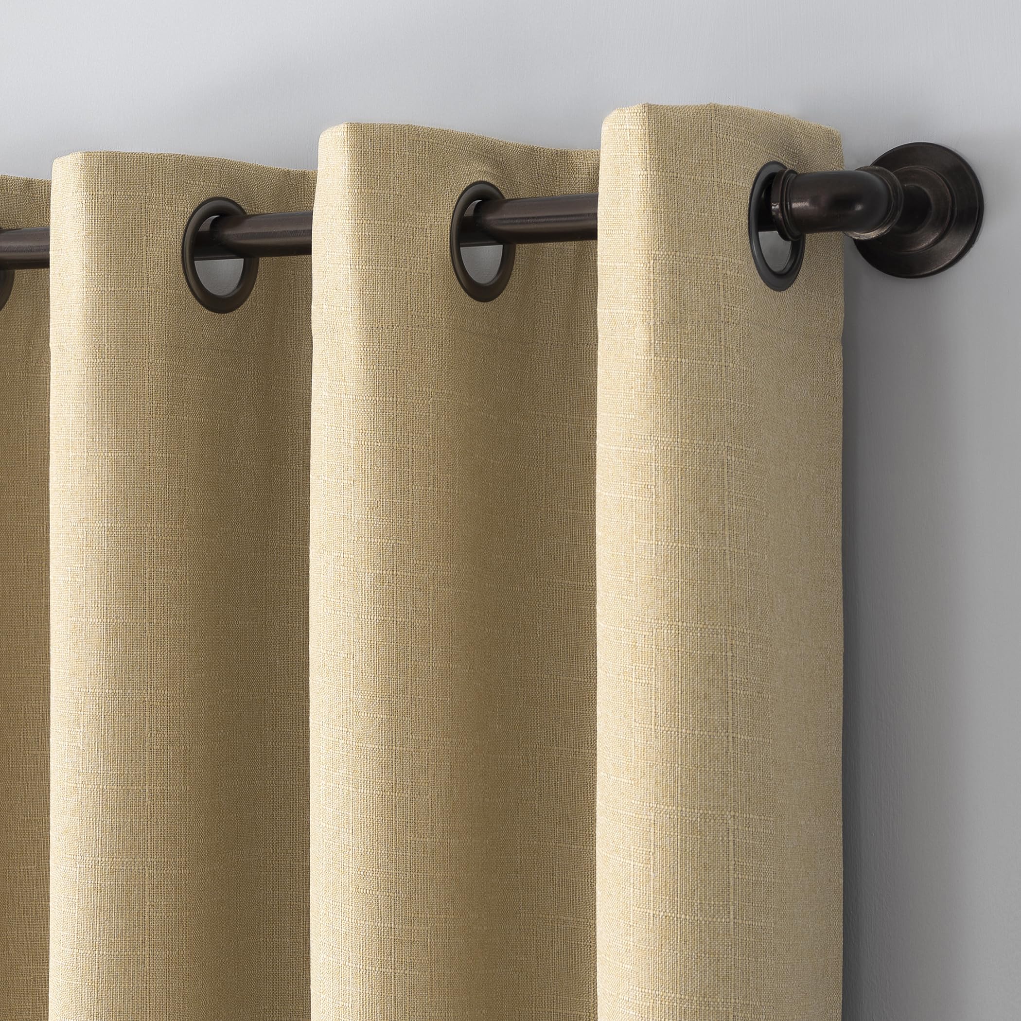 Sun Zero Channing Grid Texture Draft Shield Fleece Insulated Total Blackout Grommet Curtain Panel, 50" x 84", Soft Gold