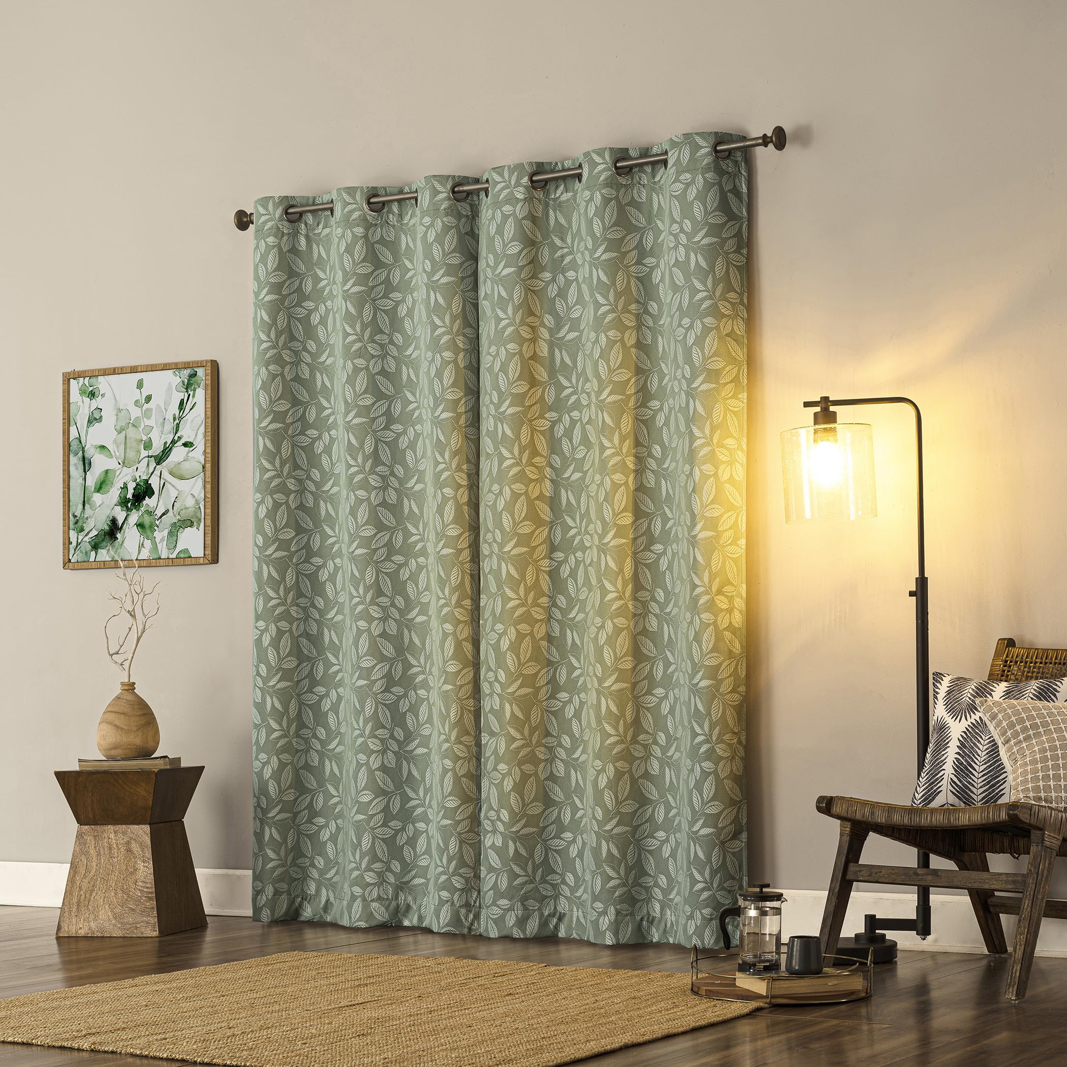 Sun Zero Satti Embroidered Leaf 100% Total Blackout Grommet Curtain Panel, Sage Green, 40" W x 84" L (1 Panel)