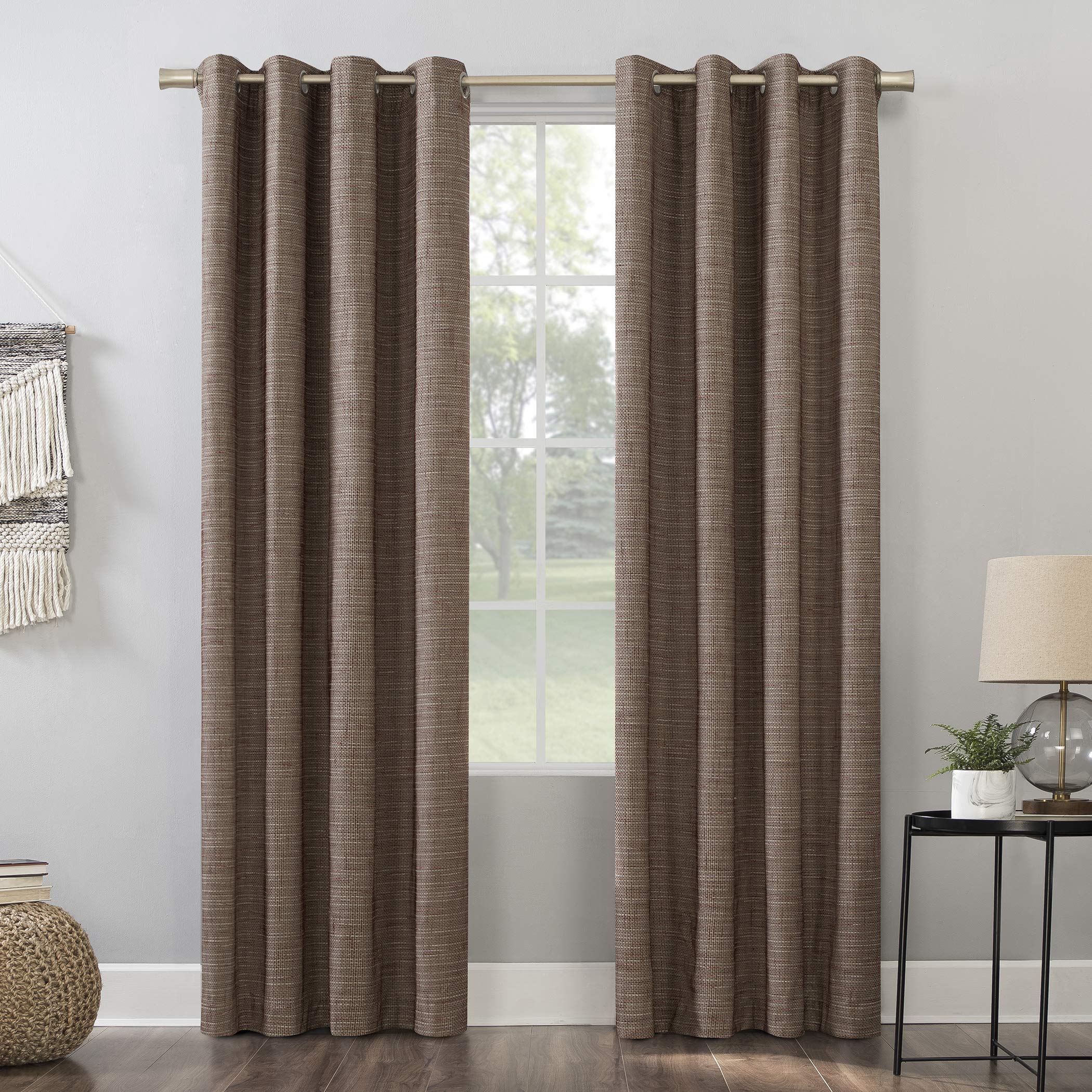 Sun Zero Brooks Burlap Weave Thermal Extreme Total Blackout Grommet Curtain Panel, 52" x 96", Deep Red/Linen