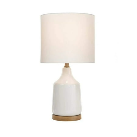 Saddlebrook 21.5 in. Cream Ceramic and Faux Wood Table Lamp with White Fabric Shade