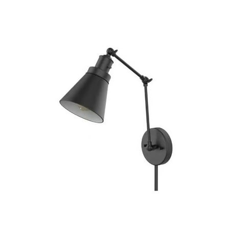 Hampton Bay 1-Light Black Plug-in/Hardwired Swing Arm Wall Lamp with 6 Ft. Fabric Cord