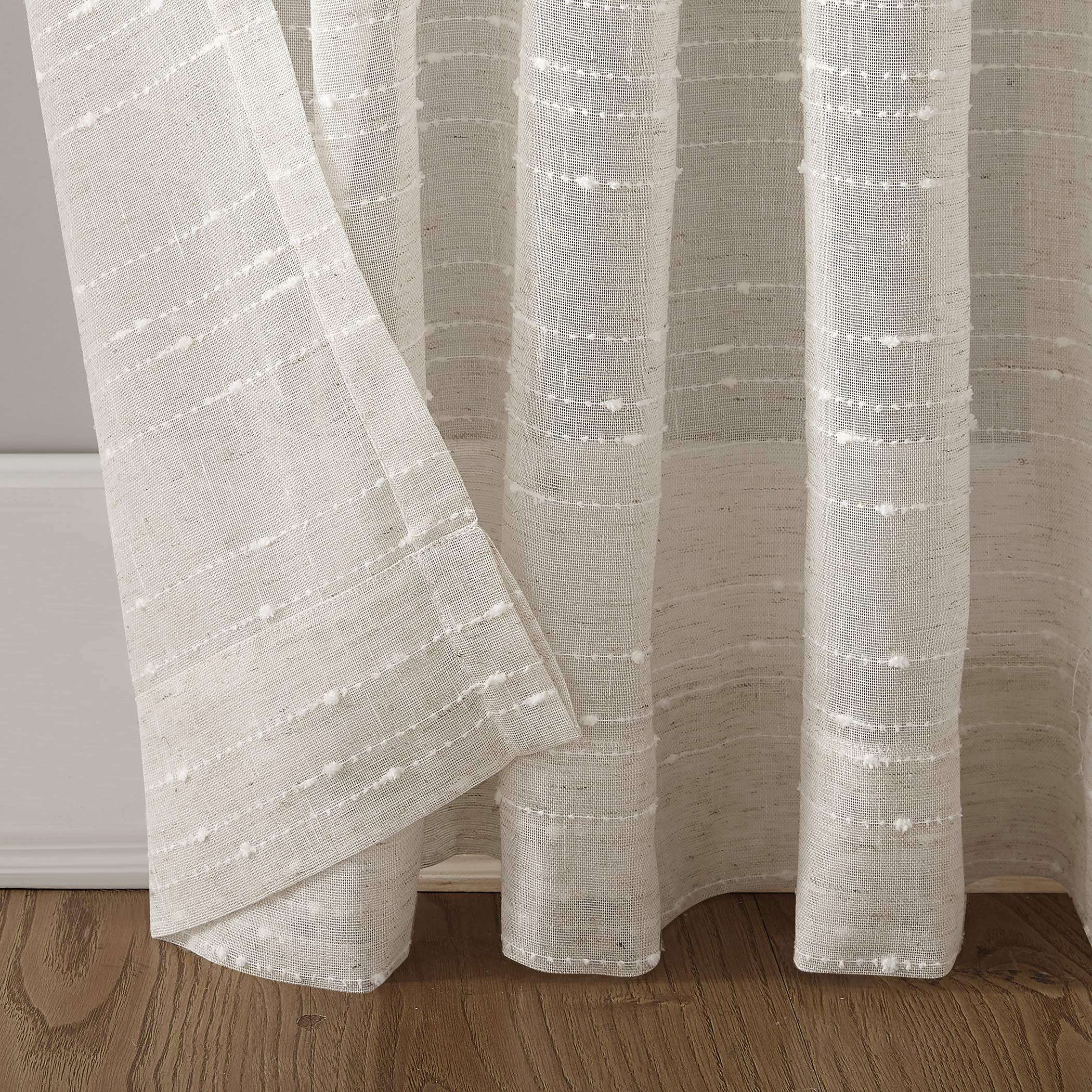 Clean Window Textured Slub Stripe Anti-Dust Allergy/Pet Friendly Sheer Curtain Panel, 52" x 84", Linen