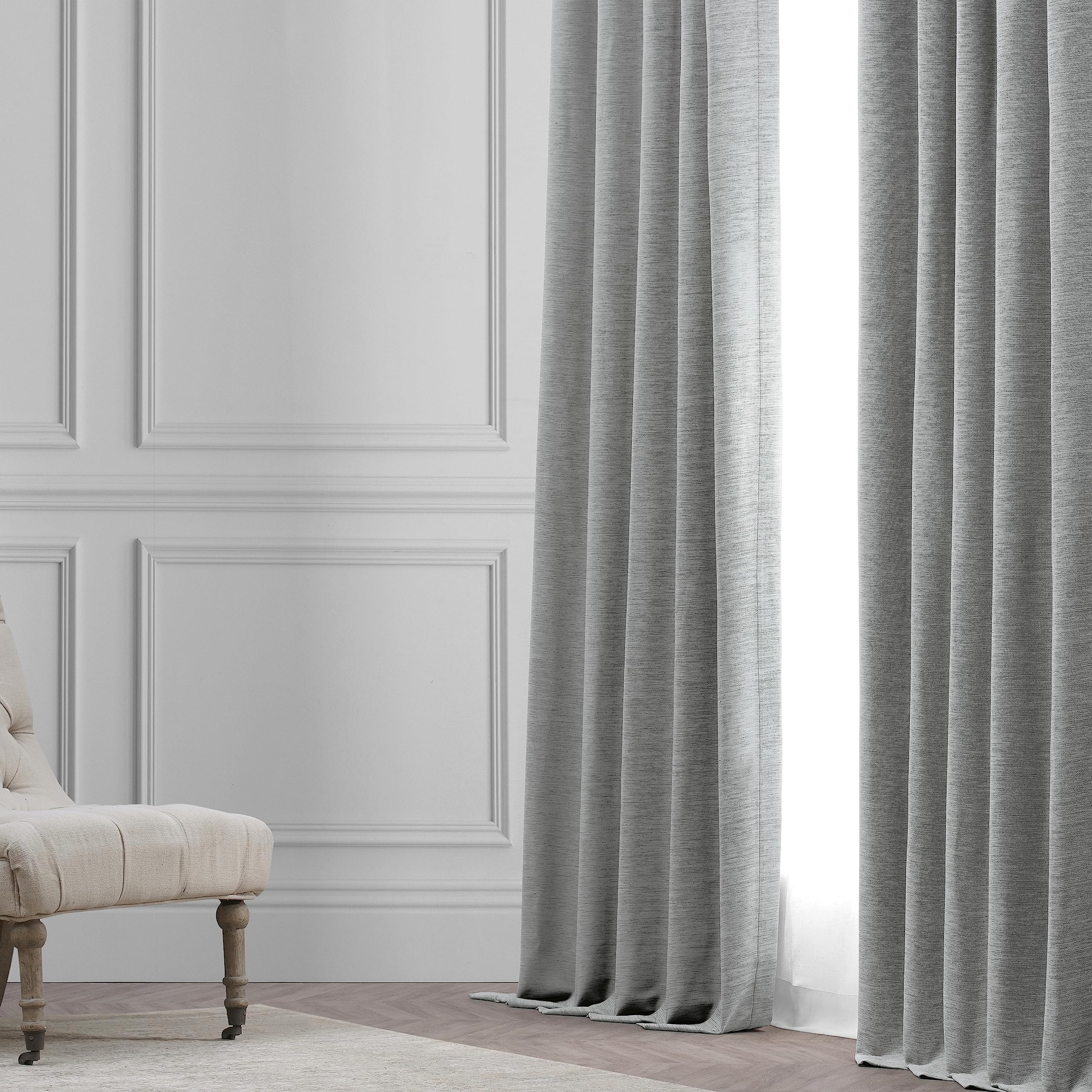 HPD Half Price Drapes Bellino Textured Faux Linen Room Darkening Curtains 108 Inches Long (1 Panel), Curtains for Bedroom & Living Room, 50W x 108L, Vista Grey