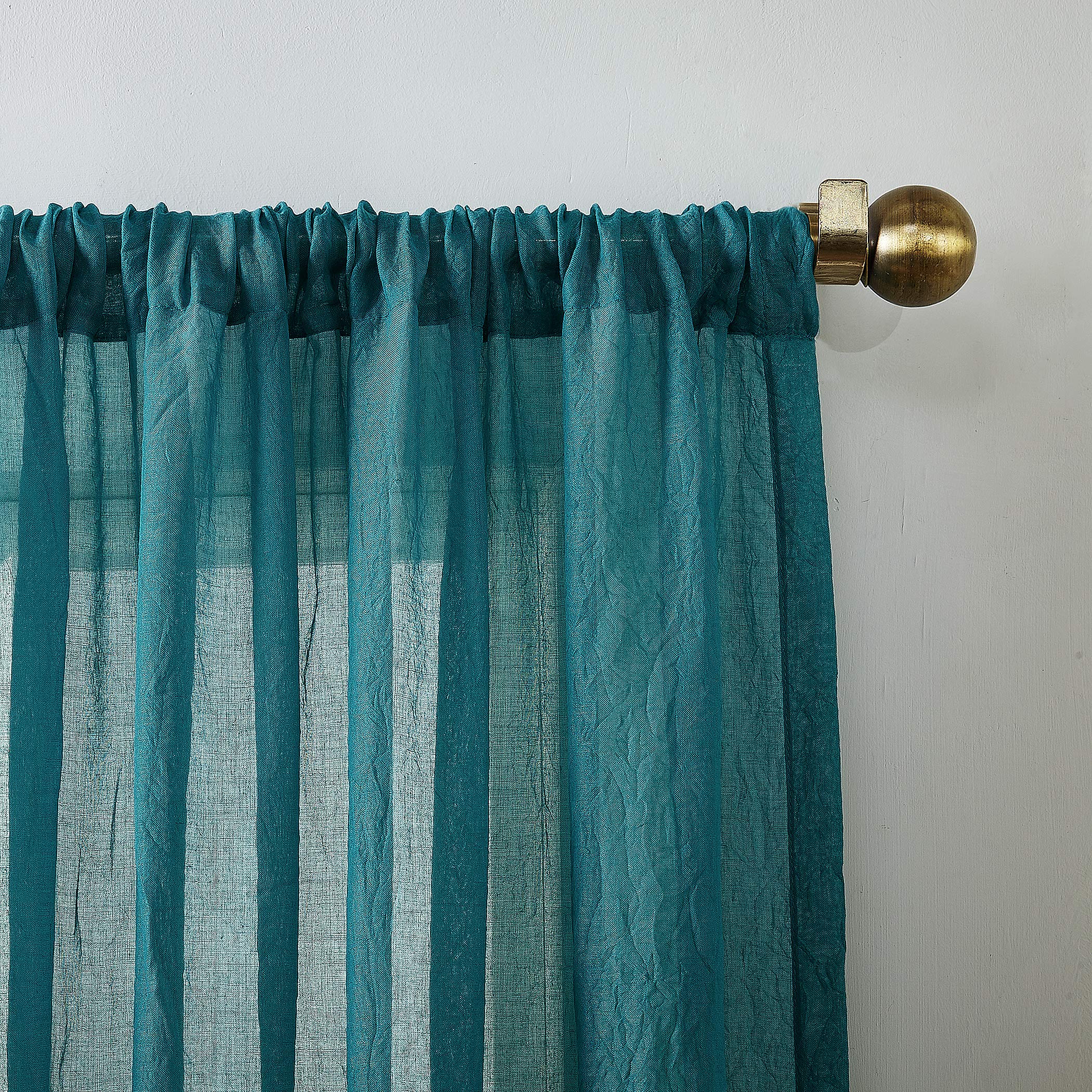 No. 918 Tayla Crushed Texture Semi-Sheer Rod Pocket Curtain Panel, 50" x 84", Marine