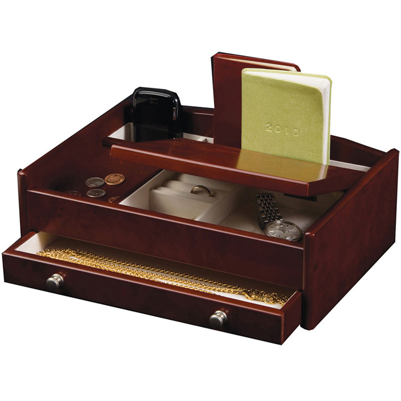 Mele and Co. Davin Men s Dresser Valet - Dark Burlwood Walnut - 11.75W x 4H in.