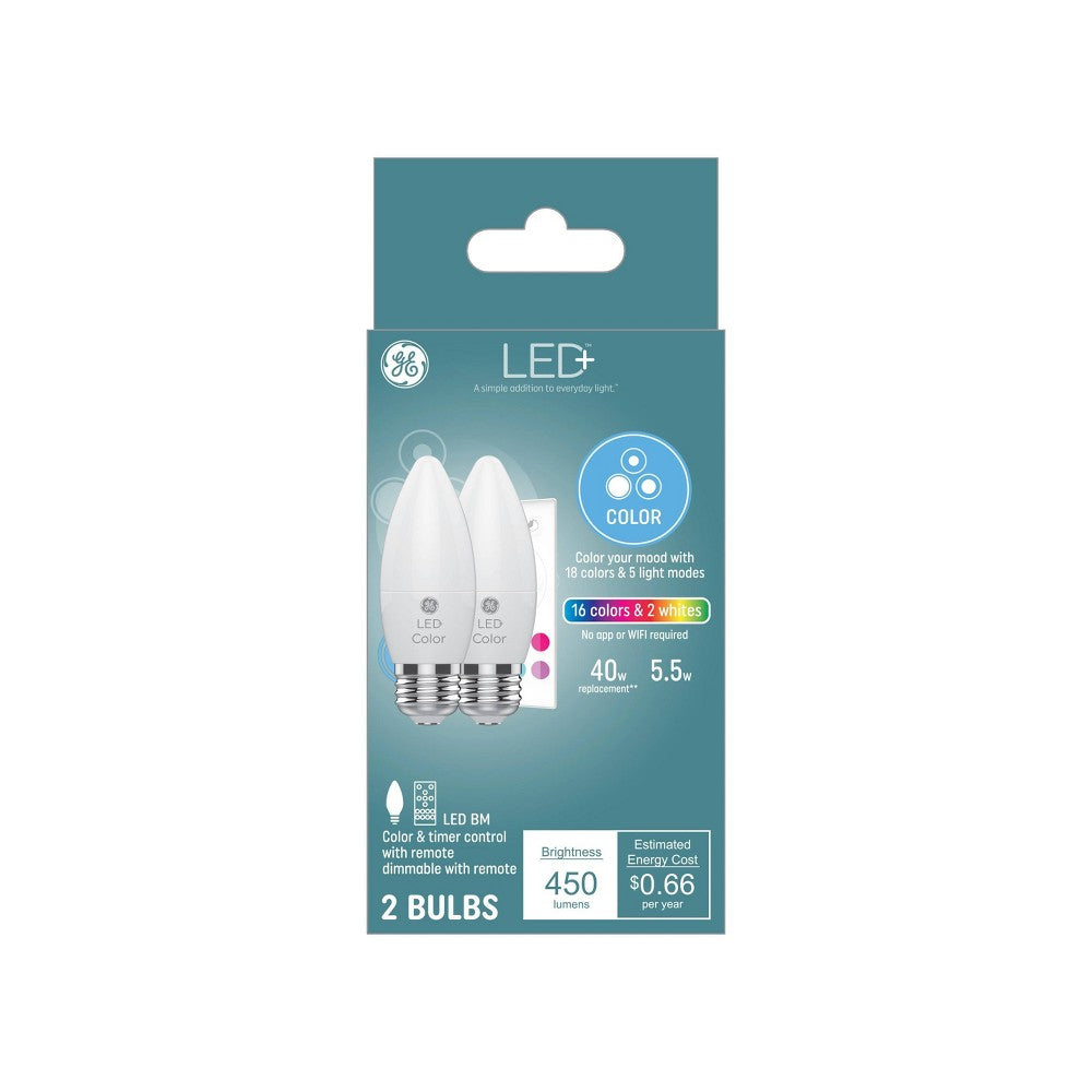 GE 2pk Remote Included LED+ Decorative Color Changing Light Bulbs