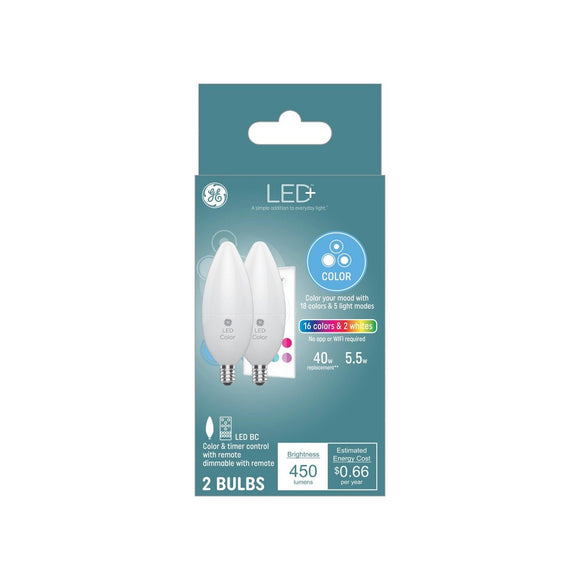 GE 2pk Remote Included LED Decorative Color Changing Light Bulbs