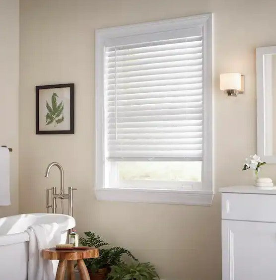 46" wide  2" faux wood cordless white blinds