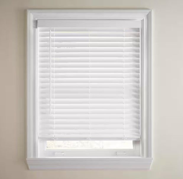 35"  wide 2" faux wood cordless white blinds