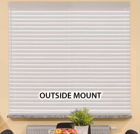 45" wide  2" faux wood cordless white blinds