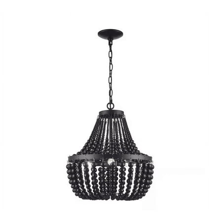 Hampton Bay Cayman 3-Light Black Chandelier Light Fixture with Black Faux Wood Beaded Shade