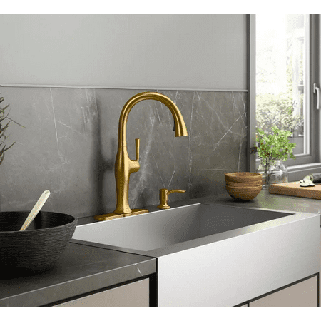 KOHLER Sundae Single-Handle Pull Down Sprayer Kitchen Faucet in Vibrant Brushed Moderne Brass