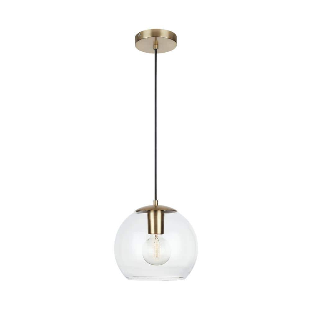 Home Decorators Collection 1-Light Antique Brass and Glass Mini-Pendant