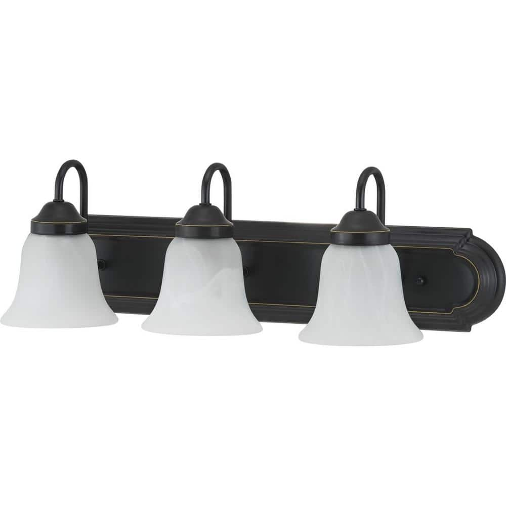 Progress Lighting Solvang 24 in. 3-Light Antique Bronze Vanity Light with Etched Alabaster Glass Shades