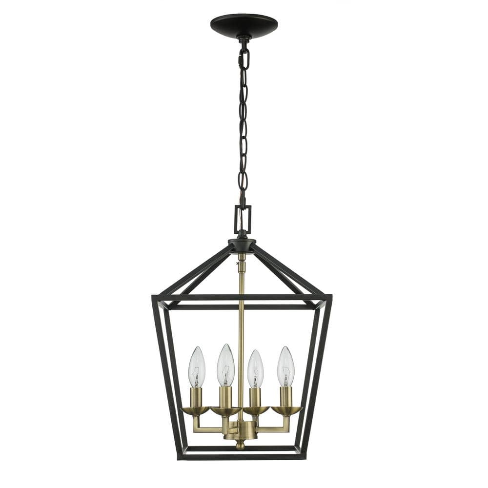 Weyburn 4-Light Black and Gold Caged Farmhouse Chandelier for Dining Room  Lantern Kitchen Light