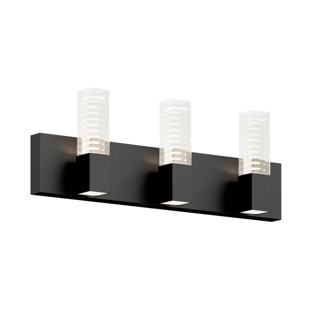 Hologram 24 in. 3 Light Matte Black Modern Integrated LED 5 CCT Vanity Light Bar for Bathroom