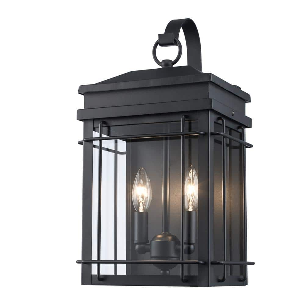 2 Light Black Outdoor Wall Light Fixture with Clear Glass