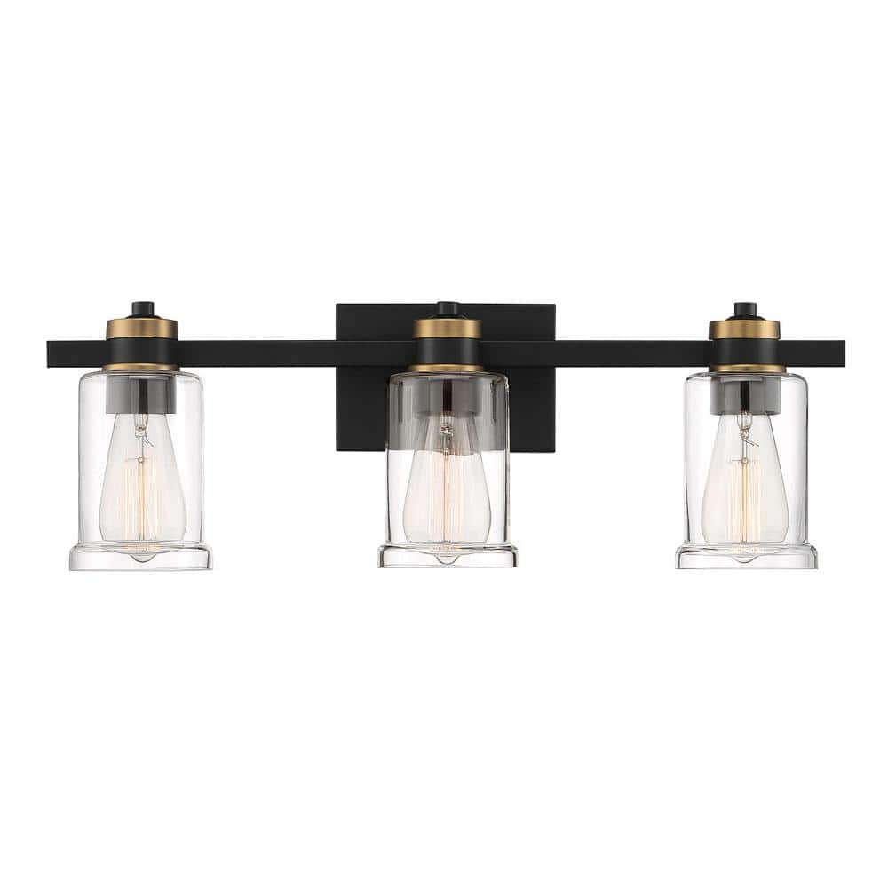 Cordelia Lighting 23 in. 3-light Black Industrial indoor vanity with Clear Glass Shades