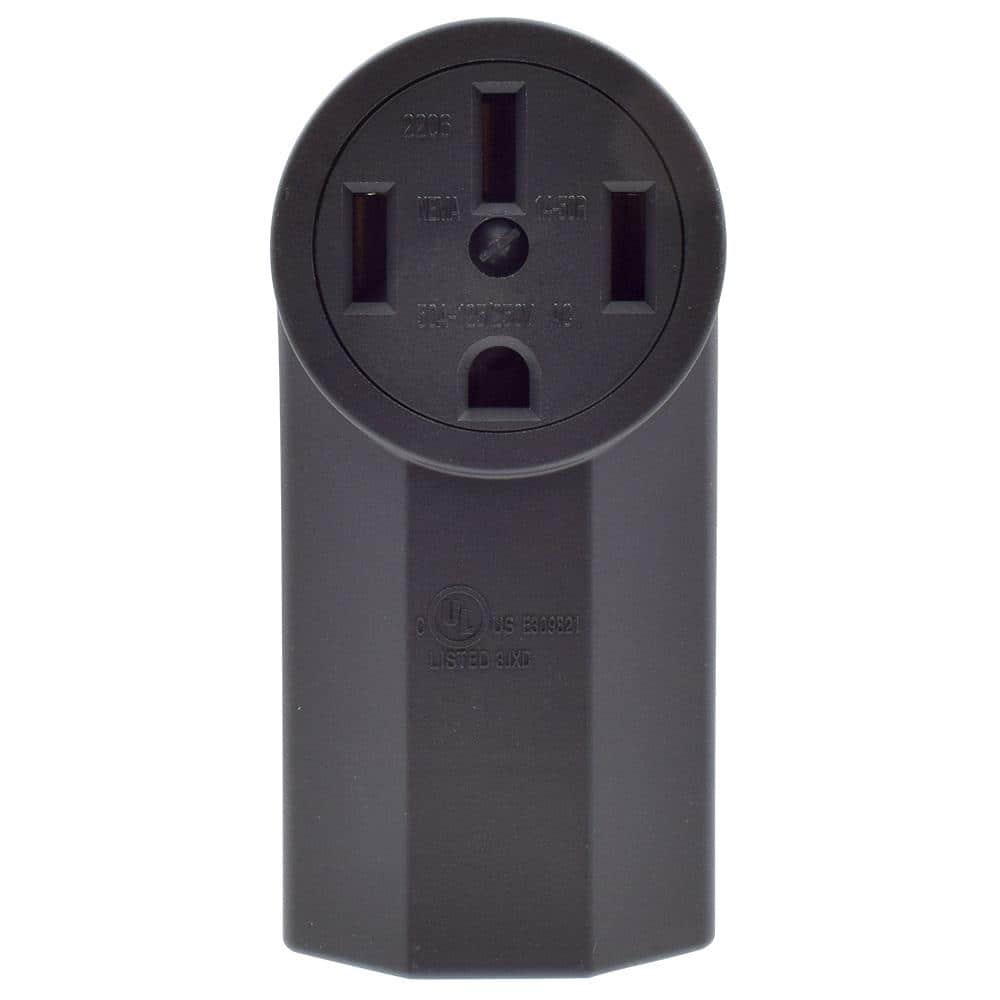 50 Amp 125/250V  NEMA 14-50R Surface Mount Power outlet  Straight Blade Range and Dryer Outlet Grounding  Black 2206