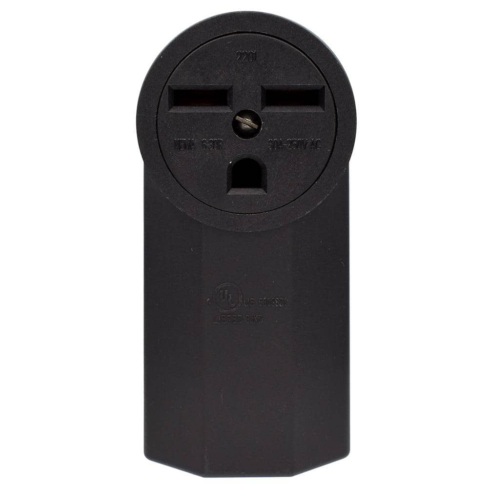 30 Amp 250V  NEMA 6-30R Surface Mount Power outlet  Straight Blade Range and Dryer Outlet Grounding  Black 2201