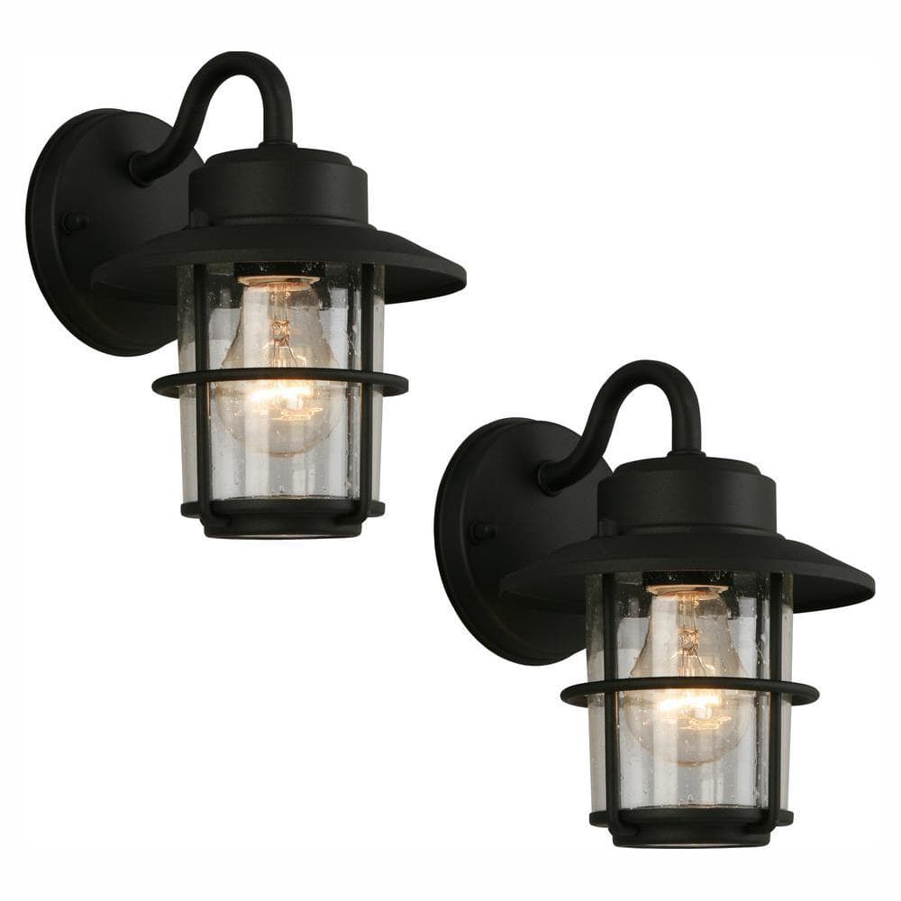 Hampton Bay 8.2 in. 1-Light Black Outdoor Wall Lantern Sconce (2-Pack)