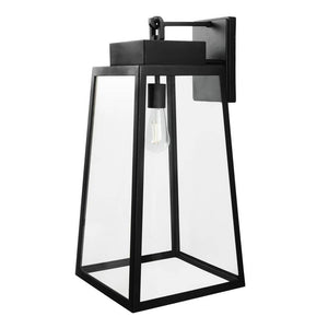 Hampton Bay Corbin Extra Large 25 in. Modern 1-Light Black Hardwired Outdoor Tapered Wall Lantern Sconce with Clear Glass