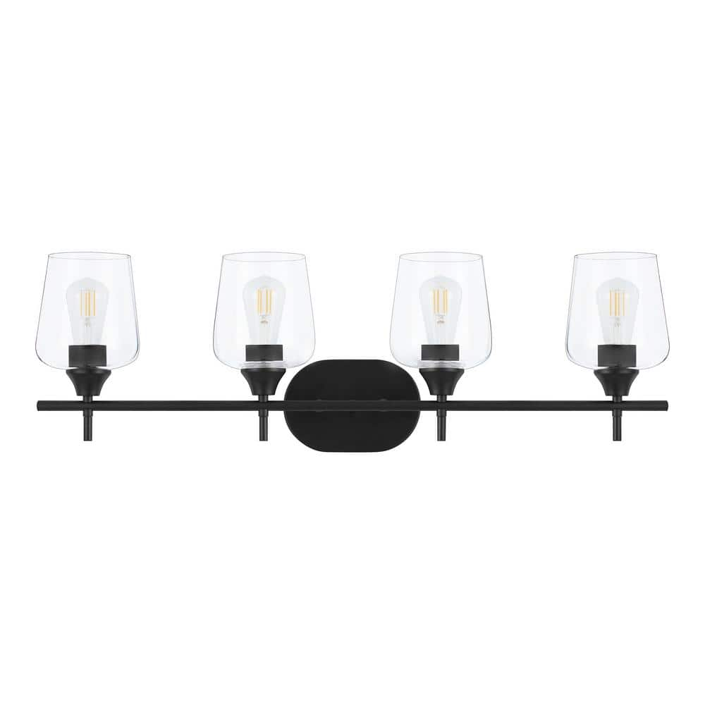 Hampton Bay Pavlen 33 in. 4-Lights Black Vanity Light with Clear Glass Shade