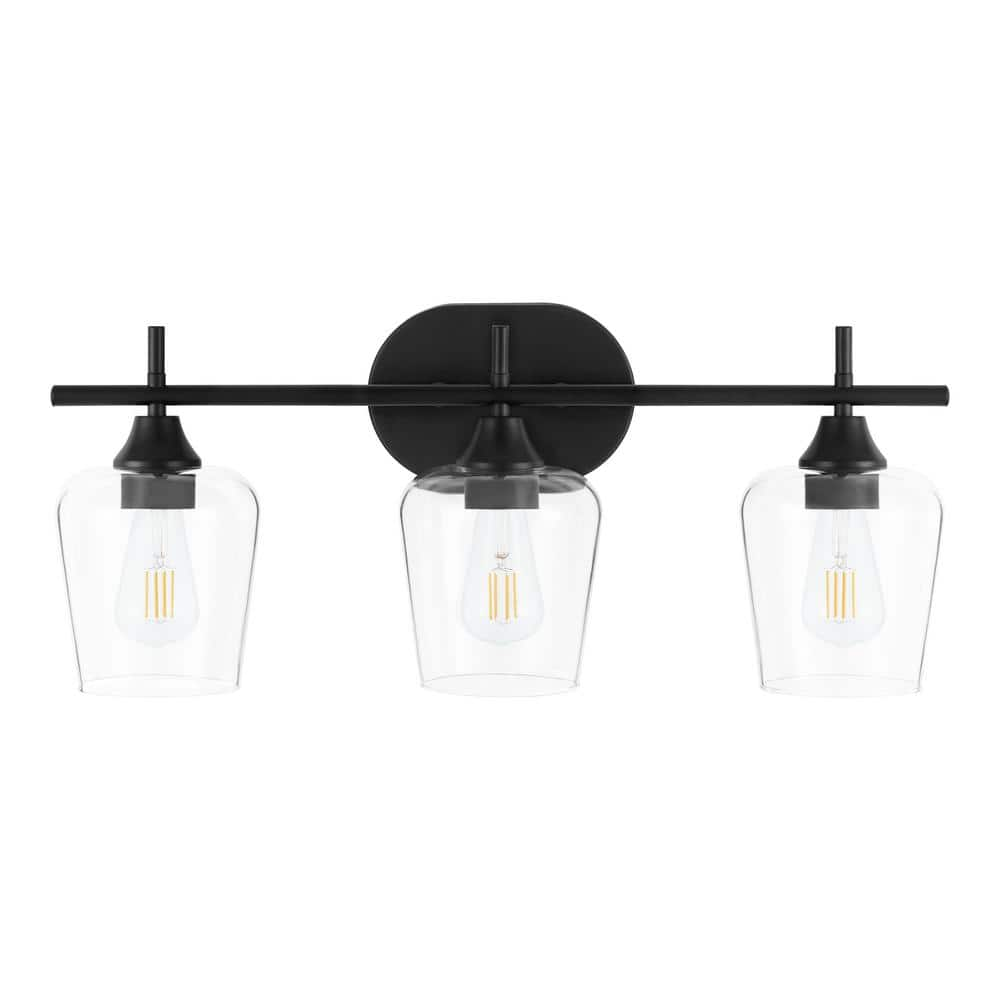 Hampton Bay Pavlen 24 in. 3-Lights Black Vanity Light with Clear Glass Shade