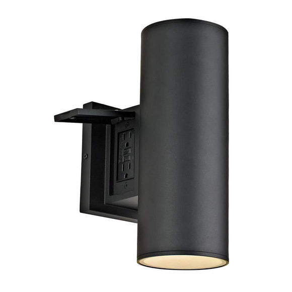Home Decorators Collection Turrill 13.39 in. Matte Black Outdoor Wall Cylinder Light Up Down