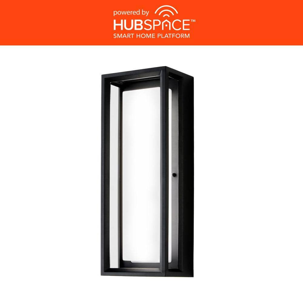 Home Decorators Collection Rockwood Black Wall Lantern Sconce with Color Changing Light Modern 1-Light LED Outdoor (1-Pack) Powered by Hubspace