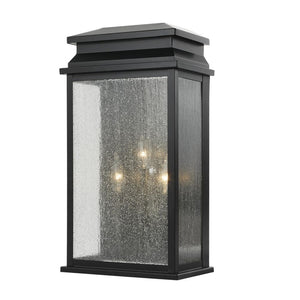 Home Decorators Collection Sirrine 20 in. 3-Light Black Outdoor Wall Light Fixture with Clear Seeded Glass
