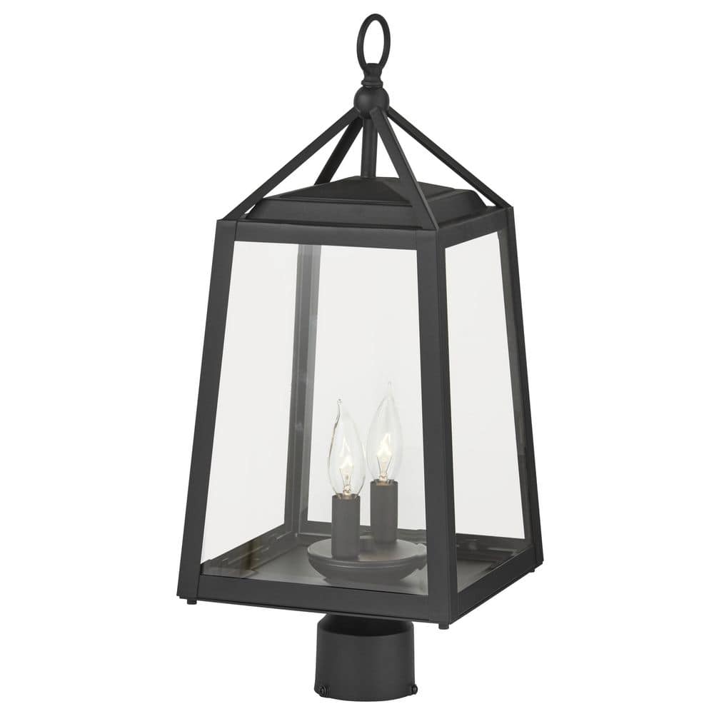 Home Decorators Collection Blakeley Transitional 2-Light Black Outdoor Lamp Post Light Fixture with Clear Beveled Glass