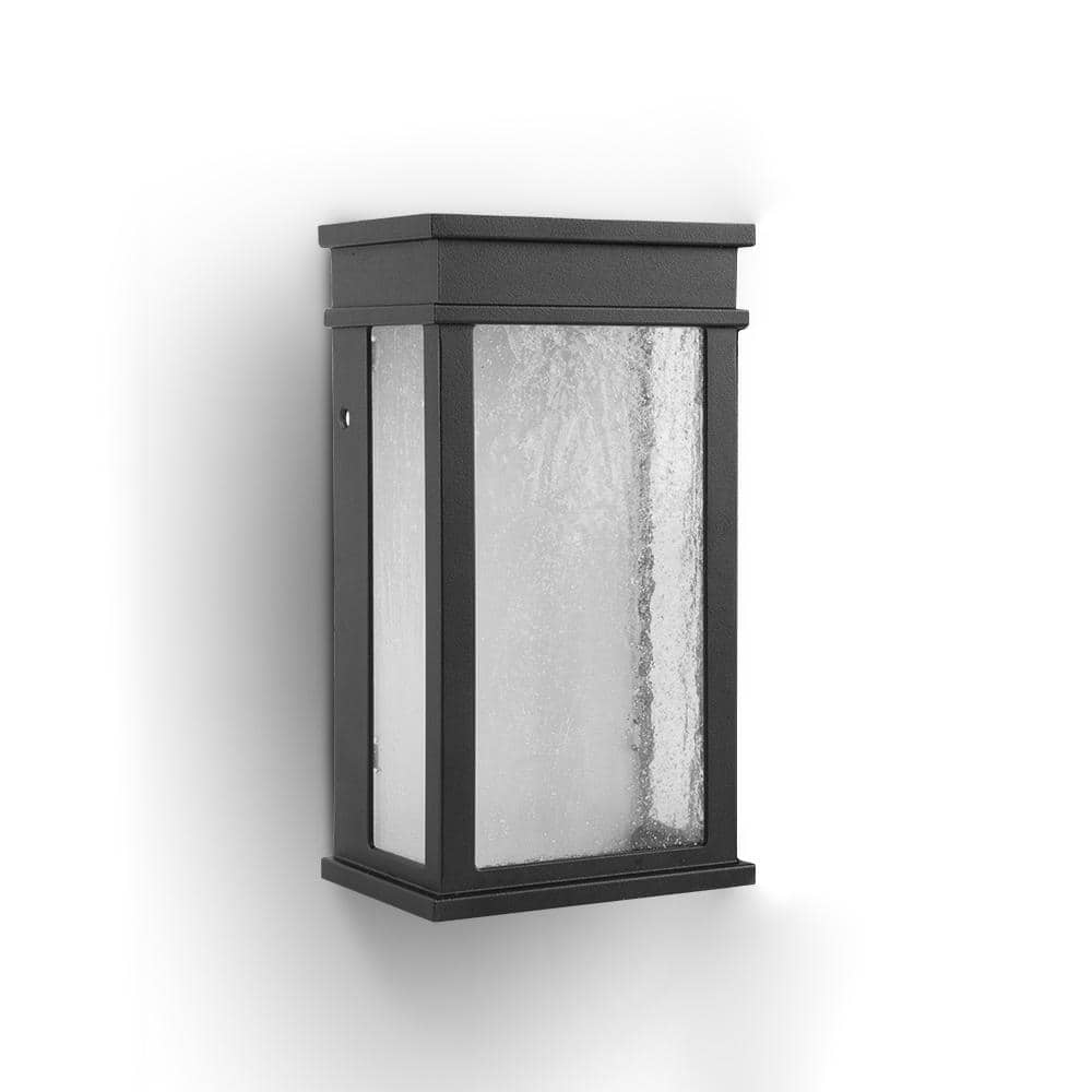 LUTEC 1-Light Black Integrated LED Outdoor Wall Lantern Sconce with Dusk to Dawn Feature